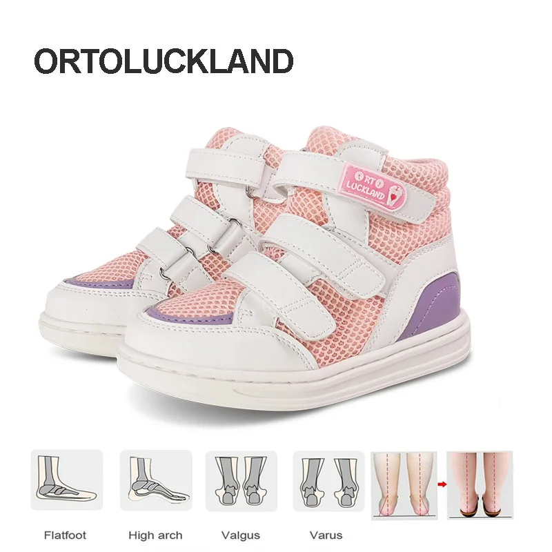 Ortoluckland Girls Casual Shoes Children Sneakers Trainers Pink Ankle Rubber Boots Rigid Orthopedic Flatfeet Footwear For Kids | Детская