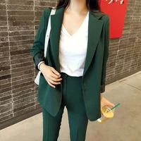 shijia pant suits 2 piece srts woman green solid notched collar ol blazer jacket and pants female office wear lady 2020