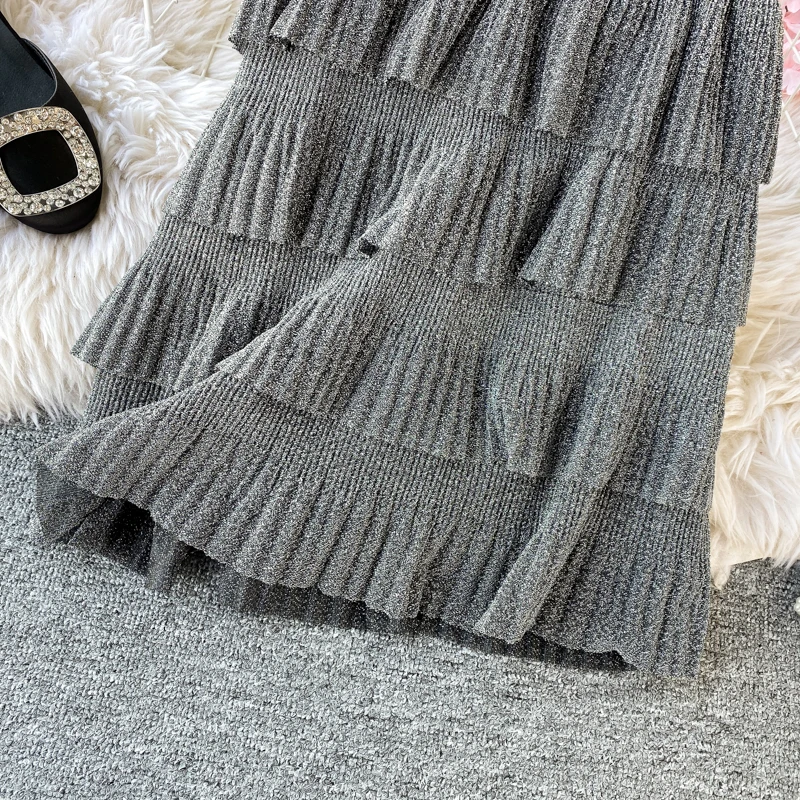 Летняя шикарная Ретро короткая юбка металлик Cakee многослойная плиссированная