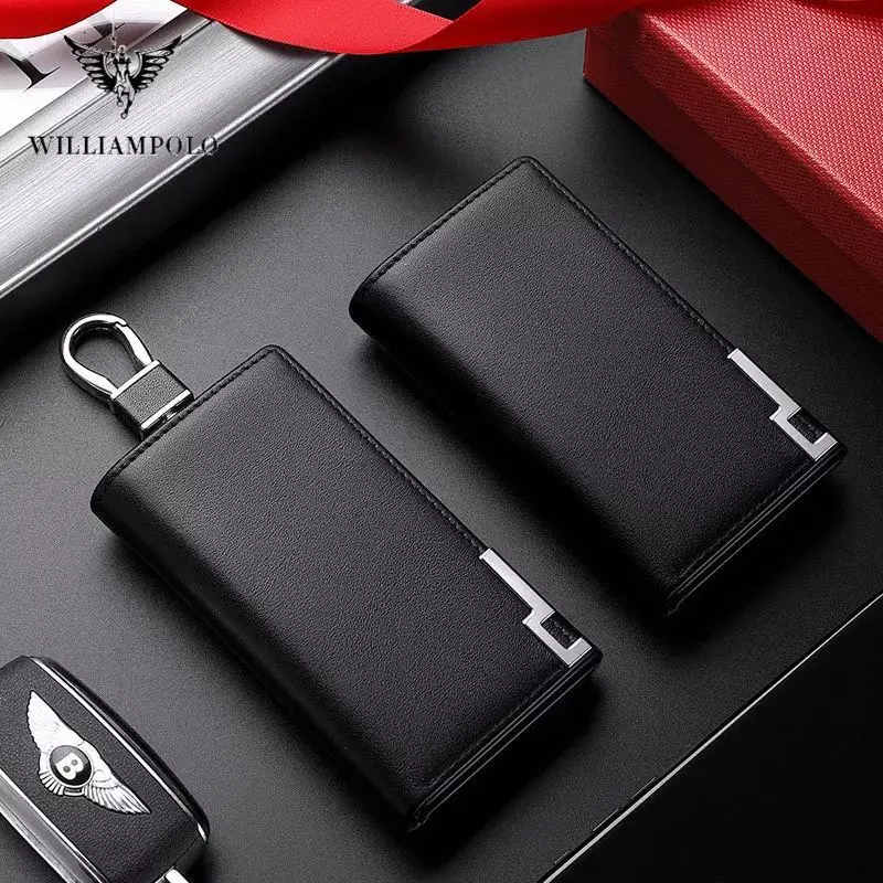 Men Keychain Wallet Small Car Key Organizer Genuine Leather Keychain Bag Cover With Zipper Coin Pocket Mini Handbag