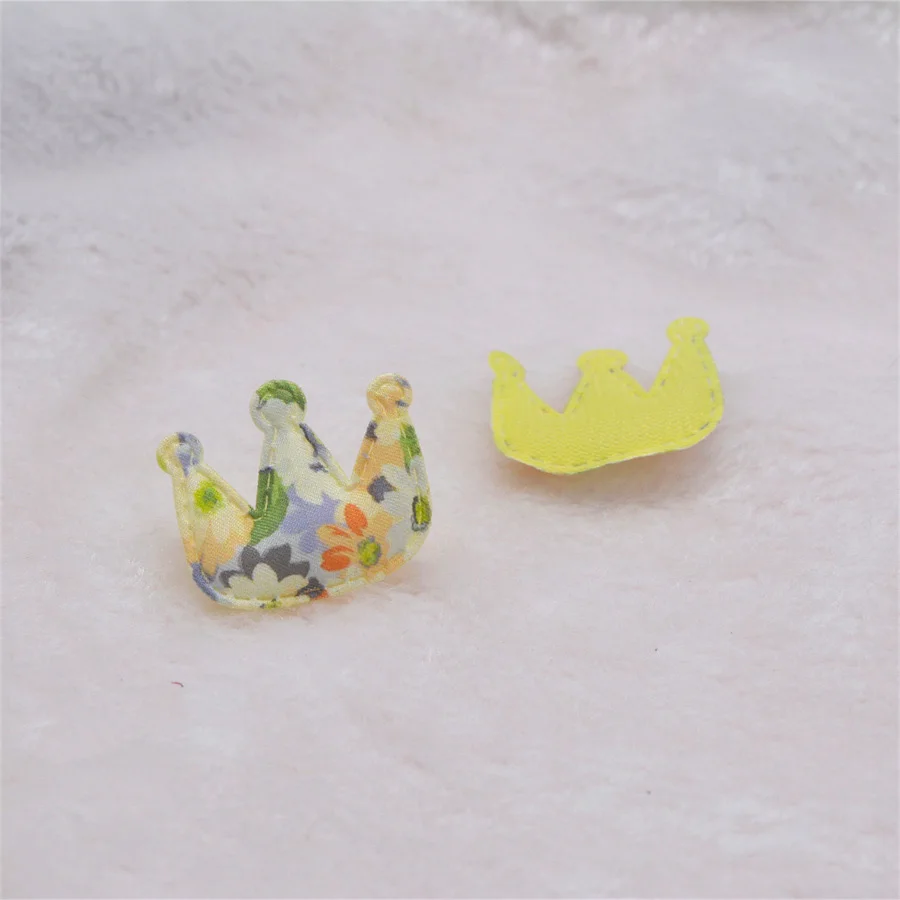 

60Pcs/Lot 4*3.3CM Print Flower Fabric Crown Padded Appliques For DIY Handmade Children Hair Clip Accessories Clothes Patches