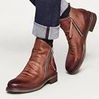 Кожаные мужские ботинки, Новая двухсторонняя молния, нескользящая подошва, мужская обувь, осень и зима, мужские повседневные кожаные ботинки