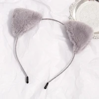 CN 2021 Cute Plush Cat Ear Hairbands For Women Girls Solid Color All-match Headband Headdress Autumn Winter Hair Accessories