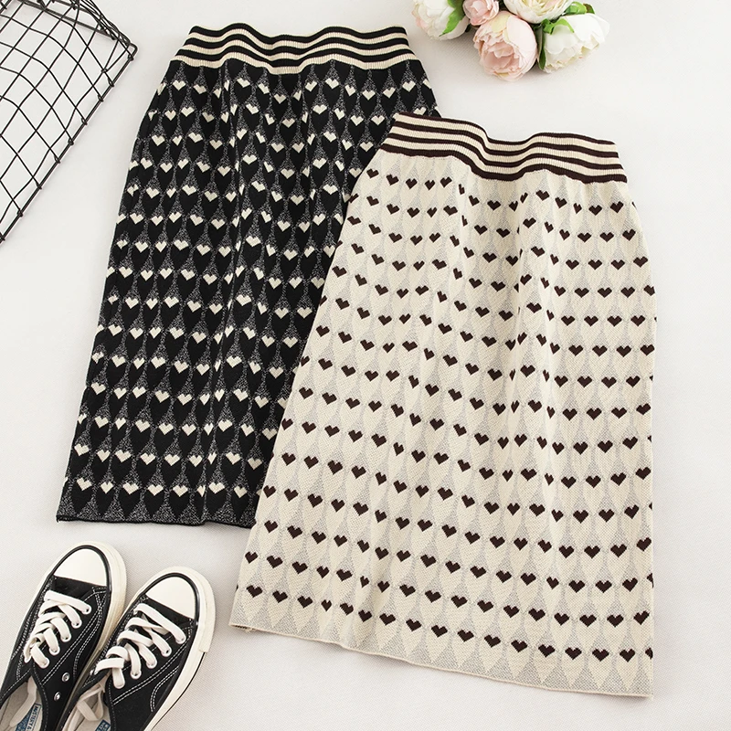 SINGRAIN женские вязаные юбки теплые зимние длинные юбки-карандаш средней длины