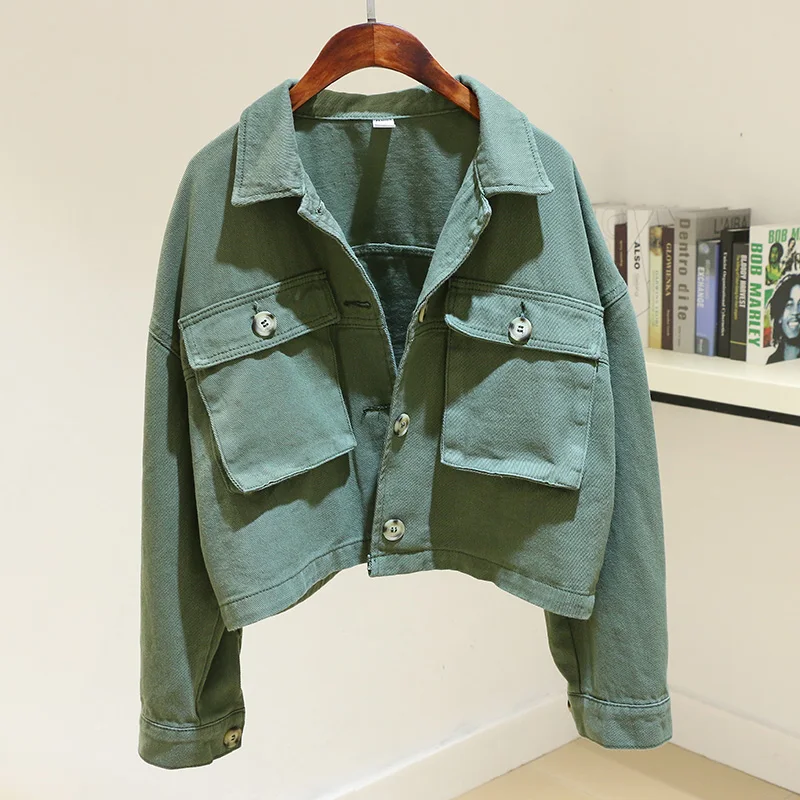 Куртка женская джинсовая с рукавами летучая мышь винтажная Повседневная