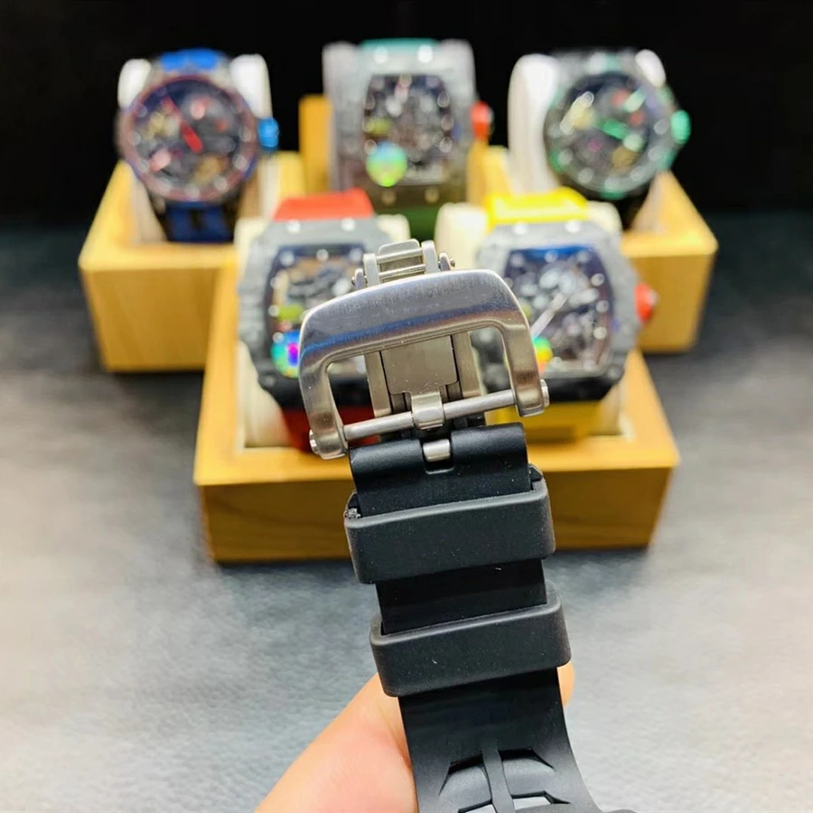 Роскошные мужские механические часы Diamond квадратные с резиновым ремешком модные