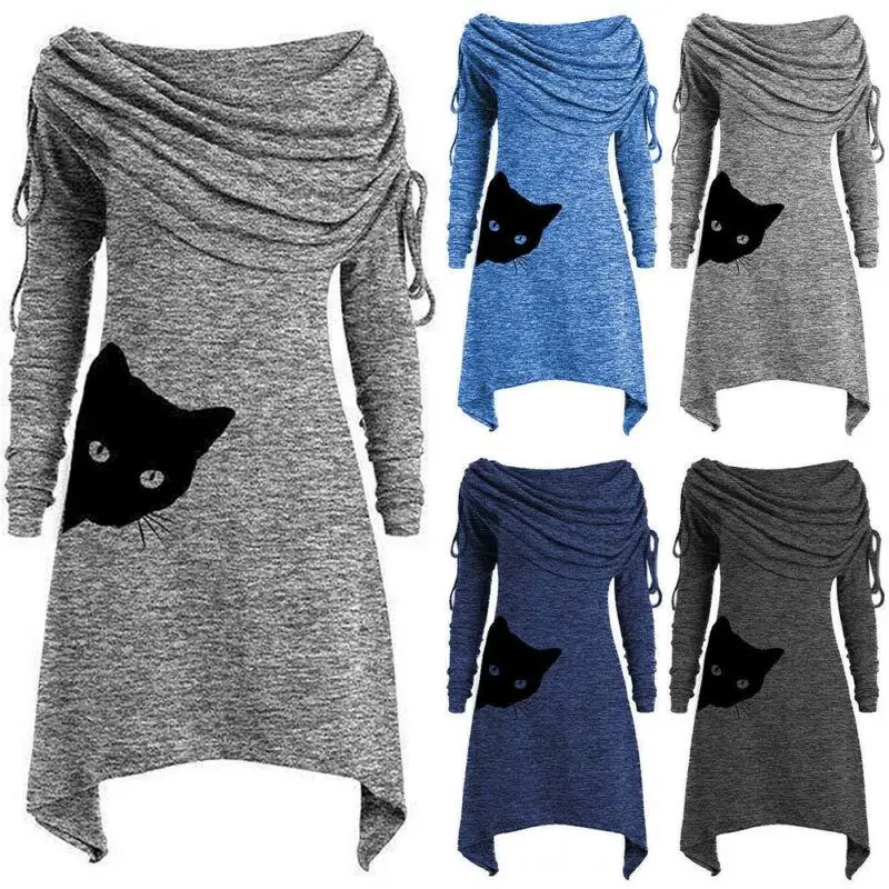 Женское платье джемпер с длинным рукавом и мультипликационным принтом животных