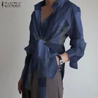 Женская Асимметричная блузка на завязке, Повседневная рубашка с длинным рукавом, на пуговицах, модель 2021, Блузы туники