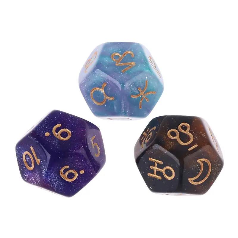 

2021 New 3pcs/set Dichromatic D12 Polyhedral Astrology Dices for Constellation Divination Games