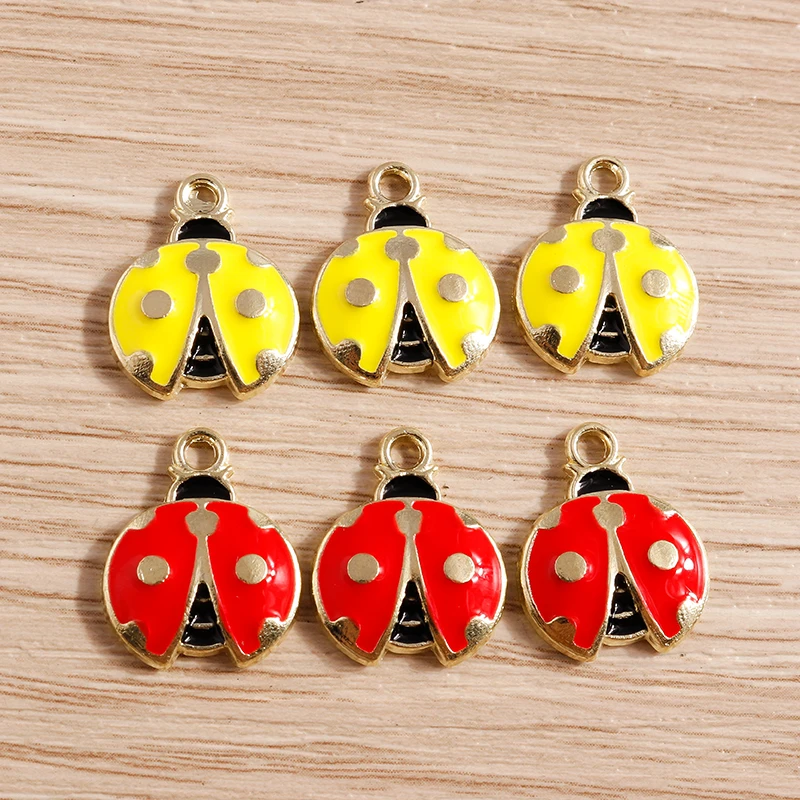 

10pcs 15*18mm Cartoon Enamel Insect Beetle Charms for Jewelry Making Cute Drop Earrings Pendants Necklaces DIY Keychains Gifts
