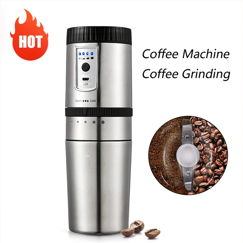 

Portable Coffee Maker For Car Multifunction Mini Espresso Coffee Machine Electric Coffees Grinder USB Recharge Stainless Steel