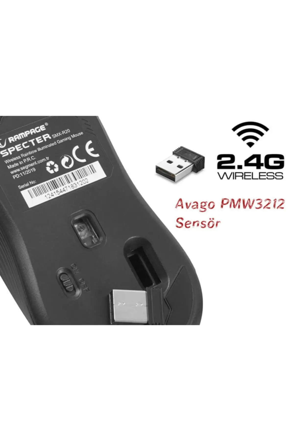 Black Wireless Led Rechargable Gaming Player Mouse Smx-r20