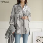 Осенние винтажные длинные топы ZANZEA, винтажная женская блузка с принтом, повседневные рубашки с длинным рукавом, женский халат, туника, топы, блузы