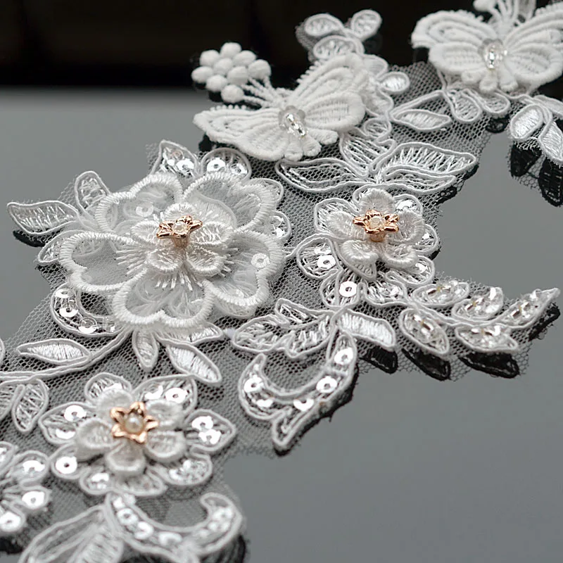 2/4pcs Beaded Lace Appliques Flower Rhinestones Sequins Trims Fabric Wedding Dress Bridal Headdress DIY Sewing Crafts|Кружево| |