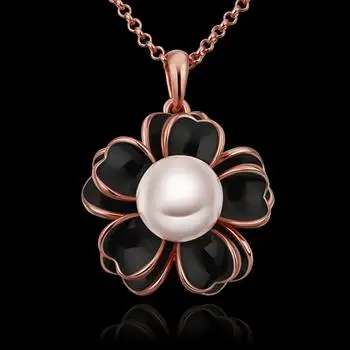 

Fashion Rose gold flower pendant women's necklace pearl necklace pendulum designer charms jewelry bulk items wholesale N715