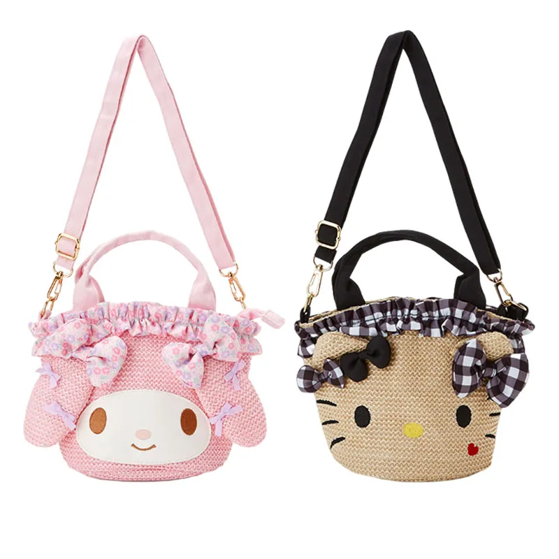 

Kawaii Anime My Melody KT Cat Toys Cartoon Inclined Shoulder Bag Cute Handbag Necessary for Travel Woven Bag Girl Birthday Gift