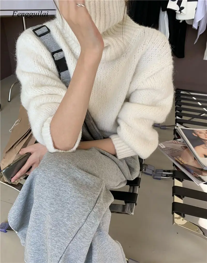 

Autumn Slim Turtleneck Pullovers Sweaters Women knitted Full Sleeve Slash Neck Off-the-Shoulder Chic Pullover Sweater Female