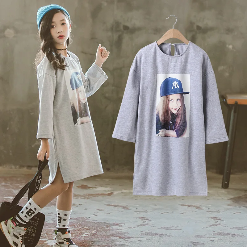 

2021 New Cute Pink Mid-Length Spring Warm Printing Sweater Girls Kids Toddler Teenage O Neck Tops Thicken Children High Quality