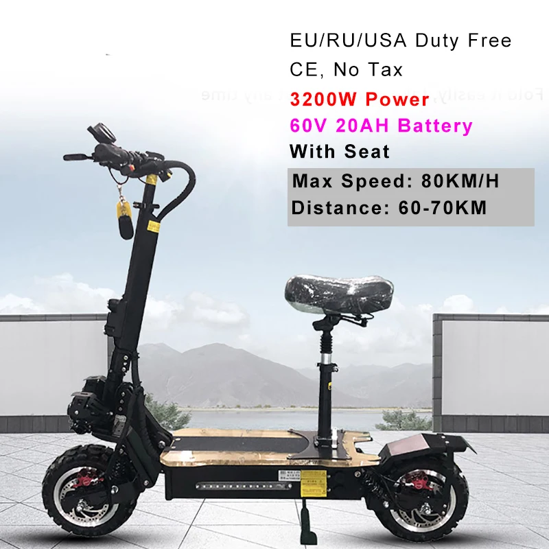 3200W60V20AH seat Стиль samsung 60 в 3200 Вт 1" мощный Электрический скутер 26Ah 30Ah 80 км/ч складной электрический скутер для взрослых Ebike E скутер CE - Color: 3200W60V20AH seat