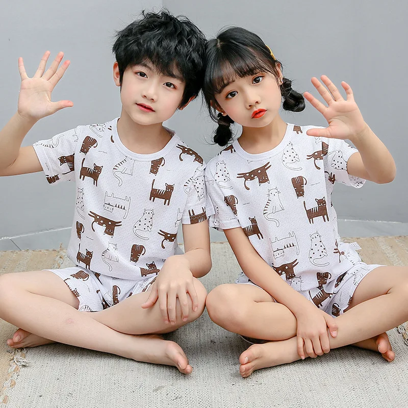 

New Boys Girls Pajamas Set Summer Short Sleeve Nightwear Unicorn Pijamas Infantil Children Clothing Mesh Sleepwear Pyjamas Kids