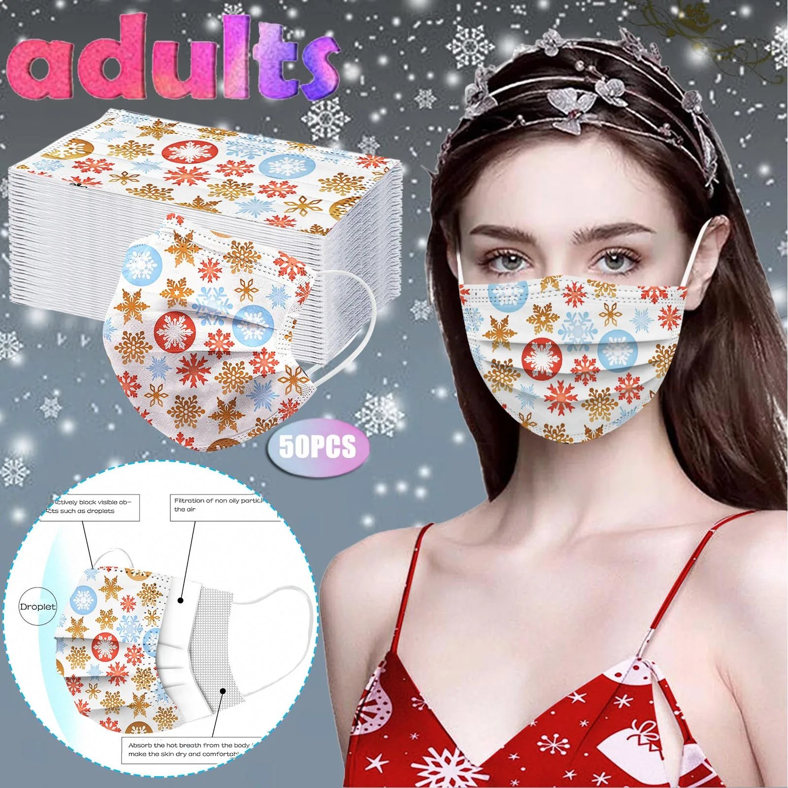 

50PC Adult Disposable Industrial Mask Face Mask Printed Disposable маска одноразовая Hygiene Earloop mascarilla