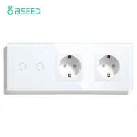 bseed 2 gang 1 way eu standard touch light switch with wall socket white black gold wall switch crystal glass panel 228mm