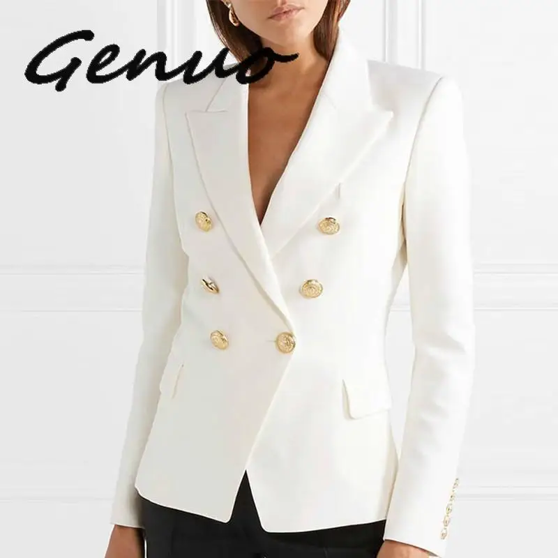 Genuo Новый Largerlof Блейзер Женский осень весна двубортный белый пальто и куртки для
