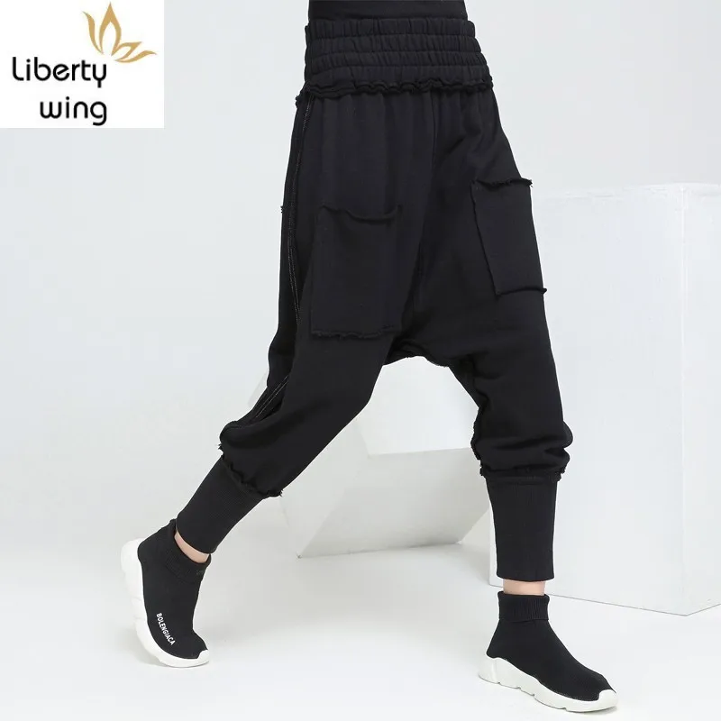 Elastic Waist Black Gothic Baggy Fashion Hip Hop Solid Joggers Women Pants Harem Punk Rock Loose Trouser Ladies Sweatpants | Женская