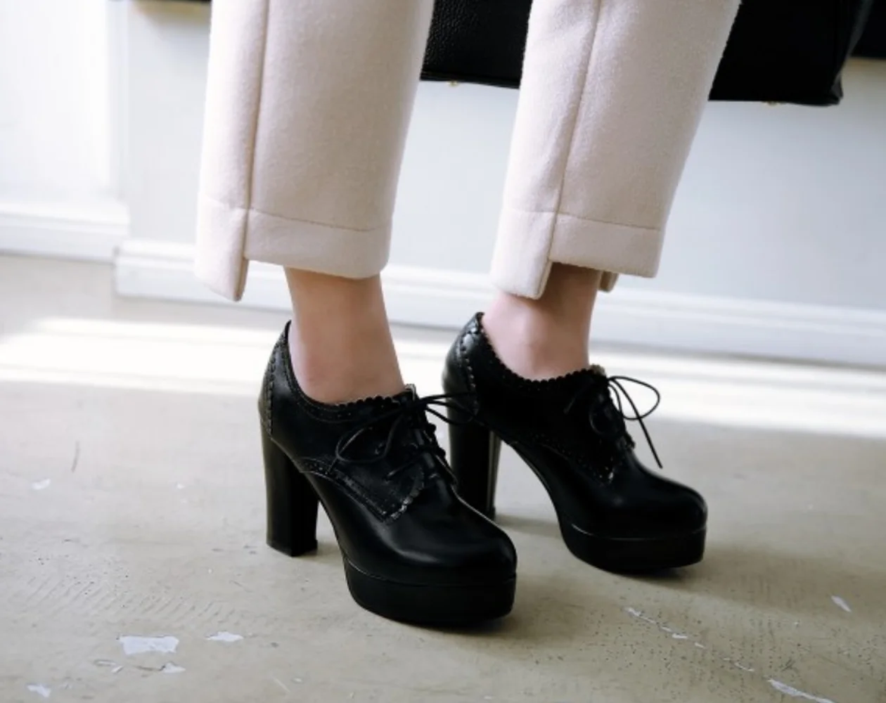 OLOMLB женские туфли оксфорды на шнуровке высоком квадратном каблуке с