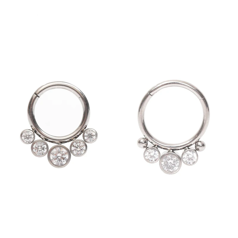 

2pcs ASTM F136 Implant Grade Titanium 5 stone Cluster Hinged Clicker Segment Ring