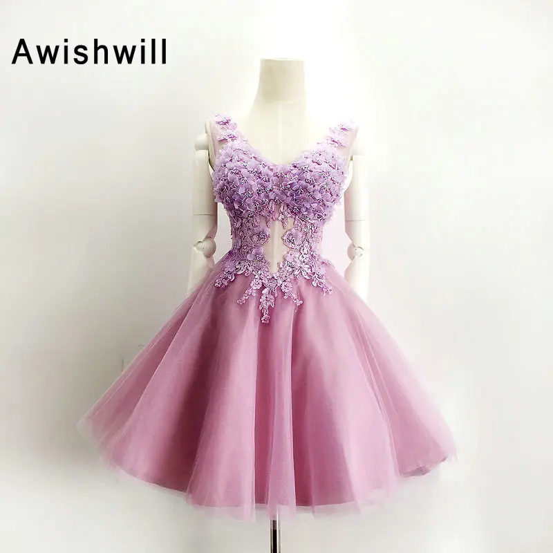 Новое модное платье для встречи выпускников с 3D цветами 2020 Тюлевое короткое