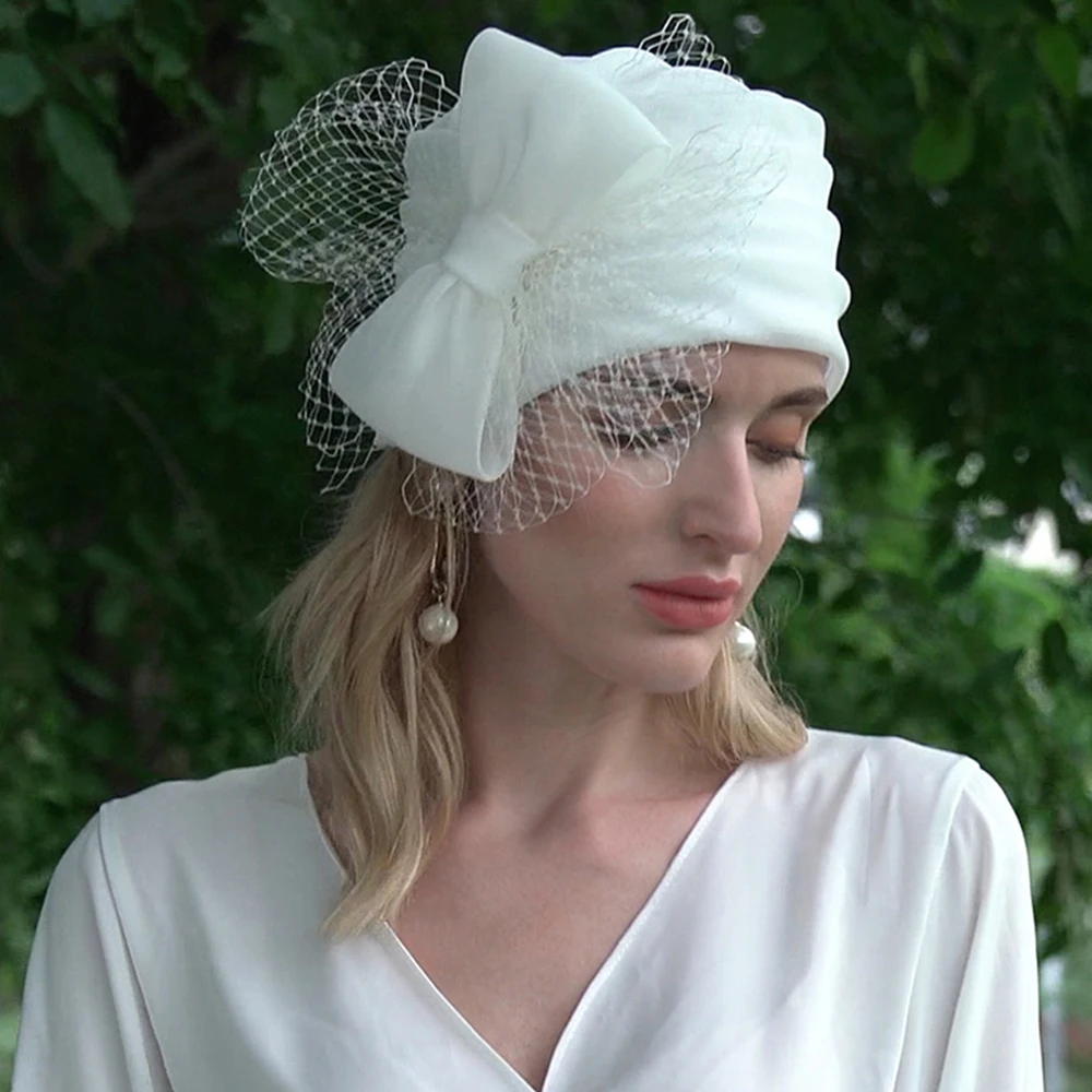 Женская Шапка-бини с бантом FS черная или Белая в арабском стиле для церкви и