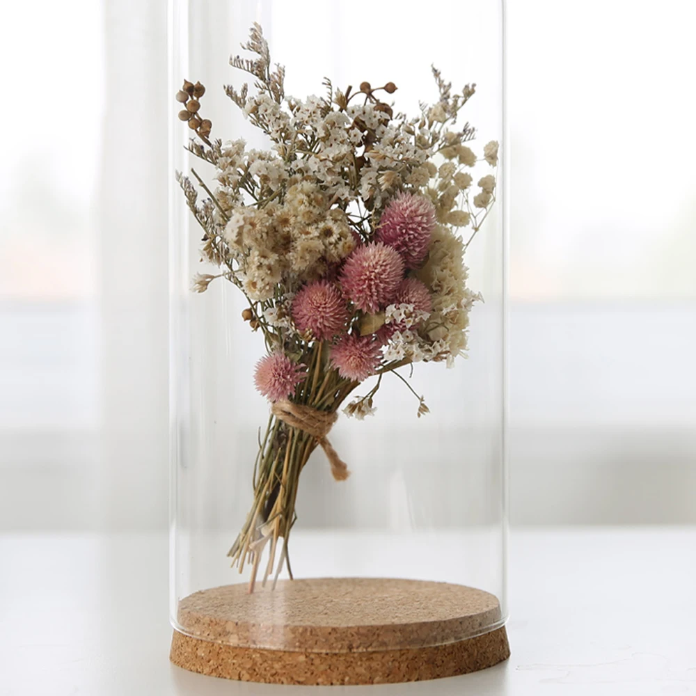 

Glass Dome Cover With Wooden Base Jar Display Stand Flower Dust Cover Box Home Decor For Christmas Valentine'S Day Gift Bottles