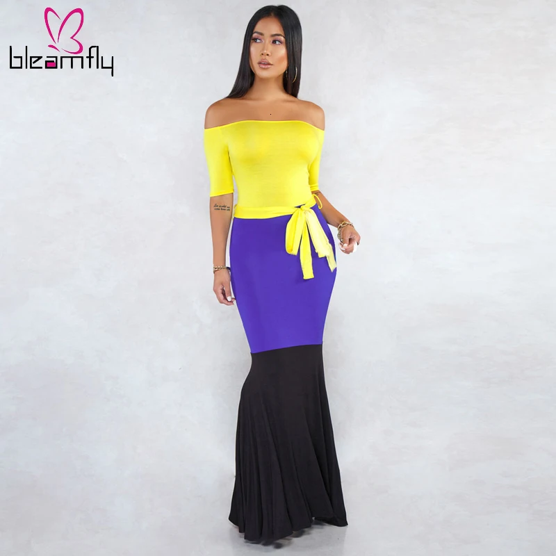 Сексуальное длинное платье макси с цветными блоками без бретелек Женская