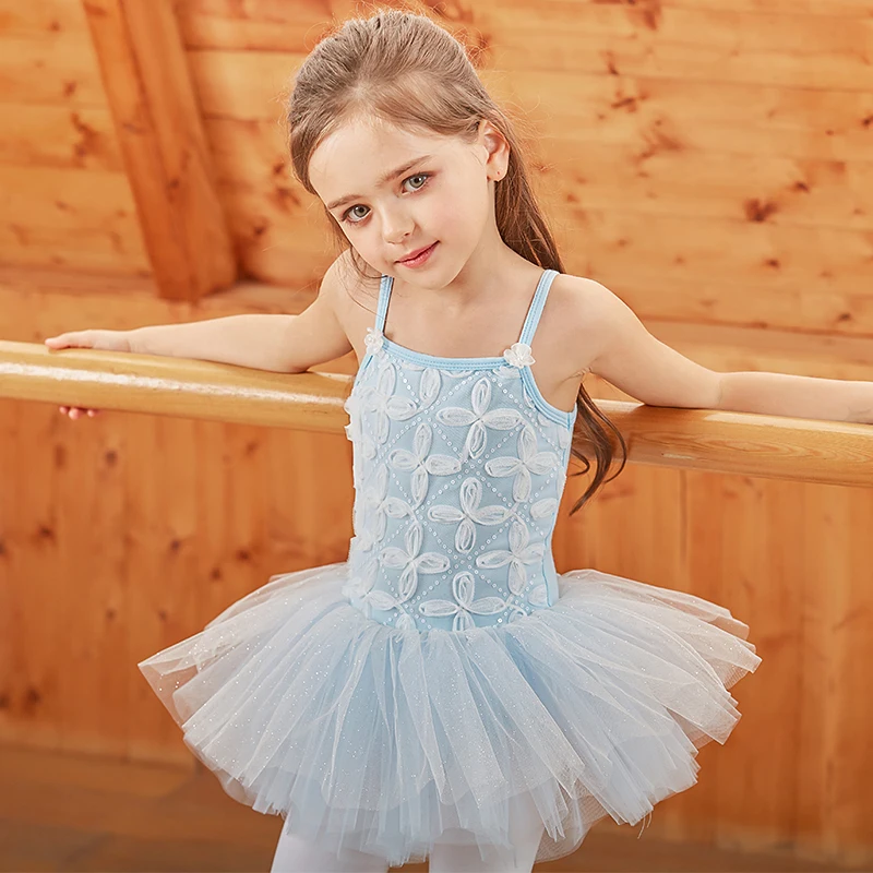 Girls Ballet Dance Tutu Dress Kids Children High Quality Short Long Sleeves Tulle V Back Bowknot Gymnastics Leotard Dance Wear