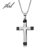 56x39mm male men jesus cross necklace pendants fashion christian jewelry box chain stainless steel black gold color