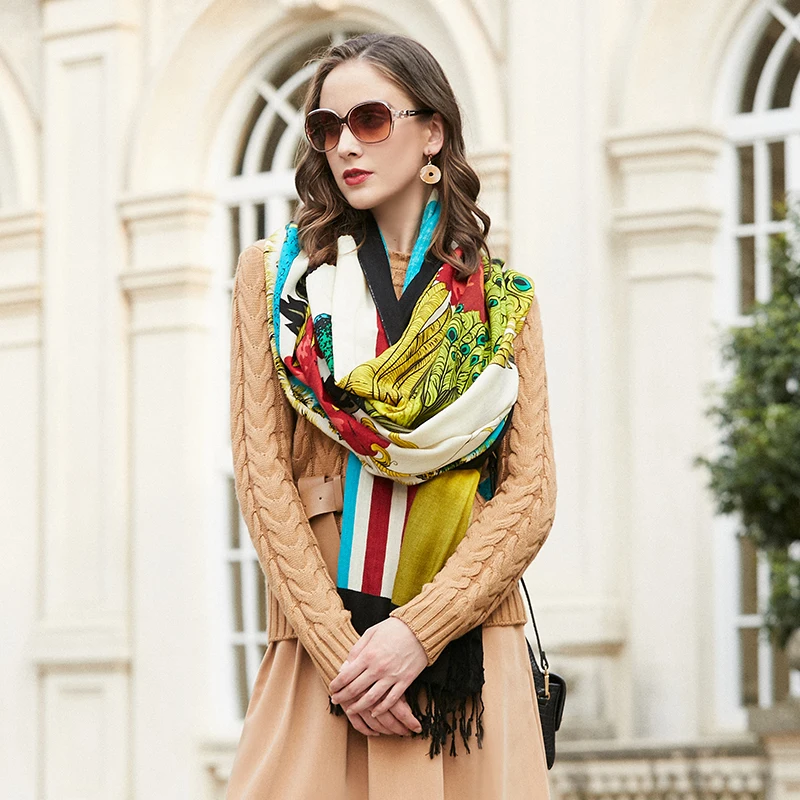 100% шерсть шарфы с квадратной головкой женские элегантные и теплая шаль длинные