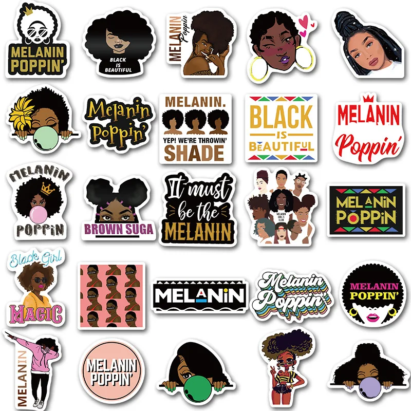 50 Uds. Pegatina de moda inspiradora melanin poppin negra para chica para equipaje DIY Laptop Skateboard pegatina de motocicleta pegatinas F4-2
