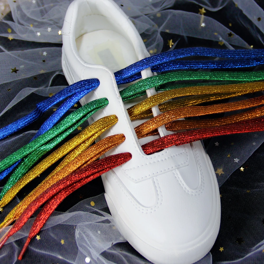 

Metallic Glitter Flat Shoelaces Gold Sliver Shoe Laces Sneaker Sport Shoe Colored Available Running Shoelace Bootlaces