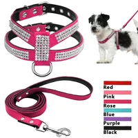 soft suede leather small dog harness bling rhinestones chihuahua yorkie harness cute pet harness and leash set pet supplies