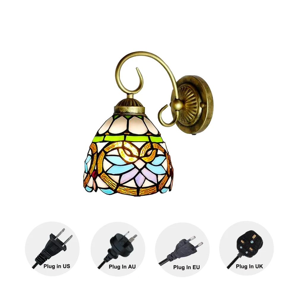 Настенная лампа Тиффани в стиле барокко не входит комплект стеклянное бра с
