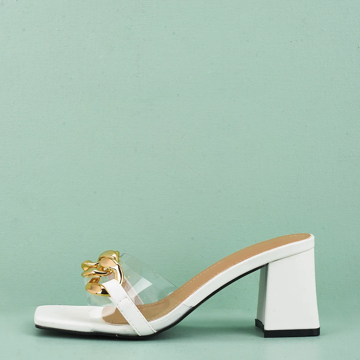 

Slippers Casual High-Heeled Shoes Lady Slipers Women Square heel Slides Rivet Low Luxury 2021 Block Basic Rubber Elegant Fabric