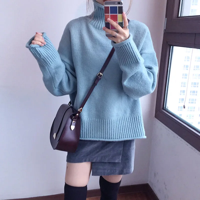 KINOMI осенне-зимний женский свитер с длинным рукавом модный высоким воротом