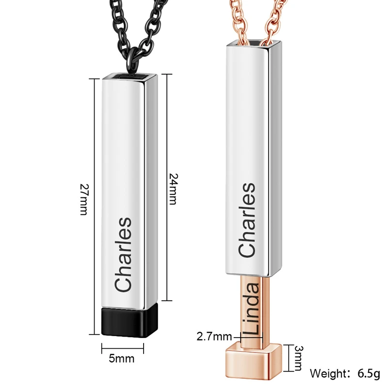 Custom Name Necklace 3D Hidden Message Bar Necklace Scalable Engraved Jewelry Father's Day Gift Stainless Steel Womens Jewelry