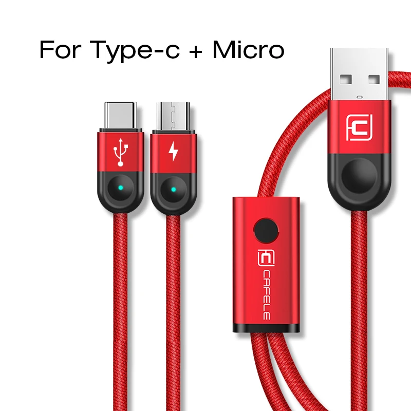 Cafele 3 в 1 USB кабель для iPhone Micro usb type C кабель светодиодный провод для быстрого заряда для huawei Xiaomi samsung Синхронизация данных - Цвет: M  T Red