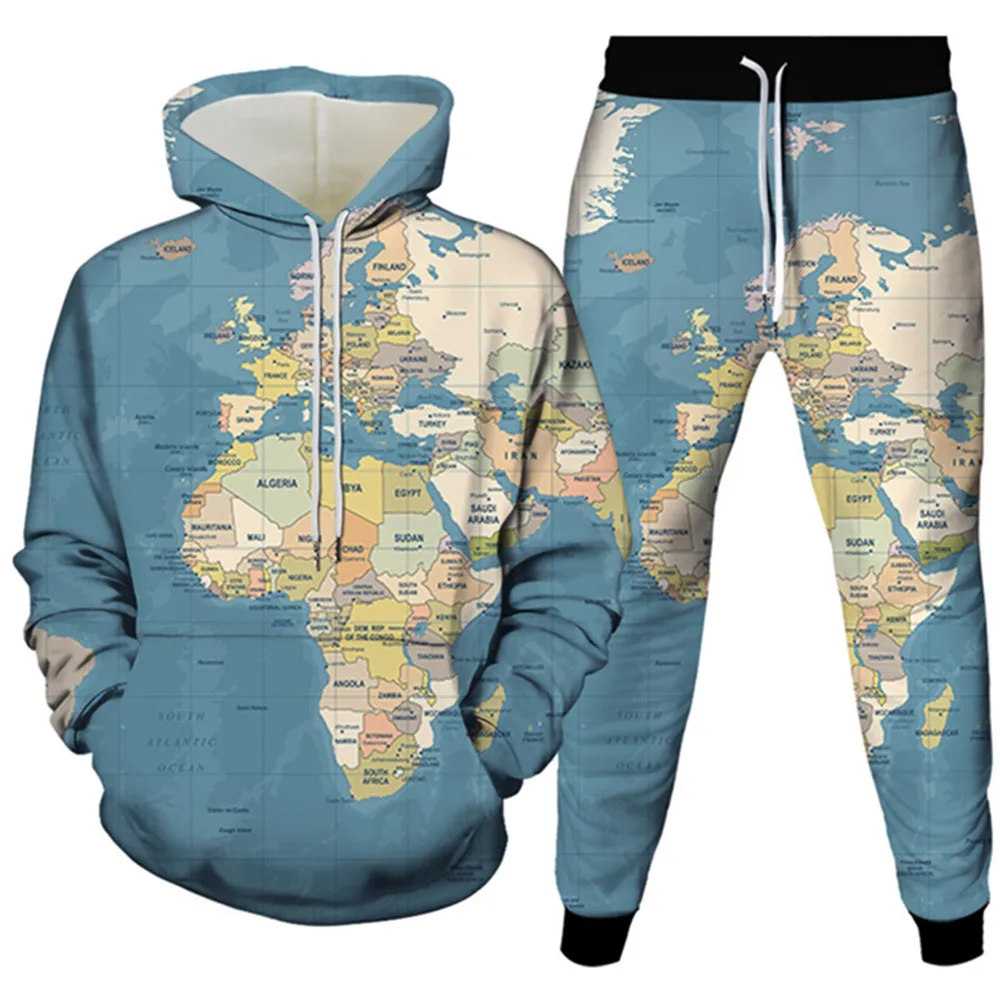 Костюм спортивный женский винтажный из 2 предметов модная одежда с принтом карты