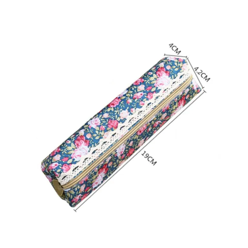 Пенал холщовый на молнии с цветочным принтом и кружевной бахромой в стиле ретро 1