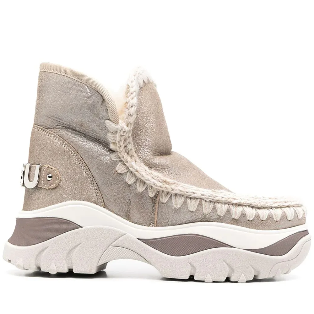 

2022 winter women snow ankle boots chunky eskimo sneaker big logo sheepskin original luxury brand sewing ladies botines botas