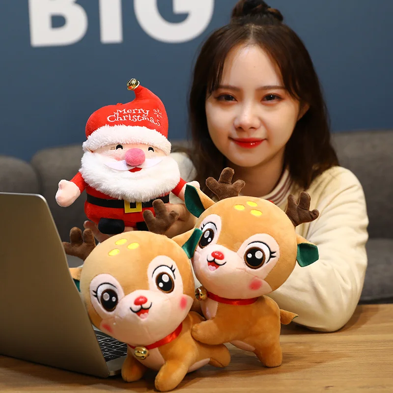 

20~50cm Happy Father Christmas&Elk Plush Doll Standing Stuffed Party Prop Decorate Christmas Day Gift
