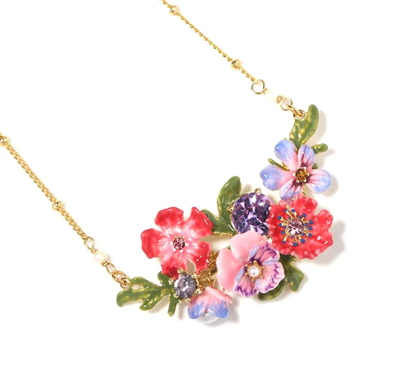 CSxjd Новинка ручной работы эмалированная глазурь анютины глазки цветок ожерелье и брошь роскошные женские ювелирные изделия